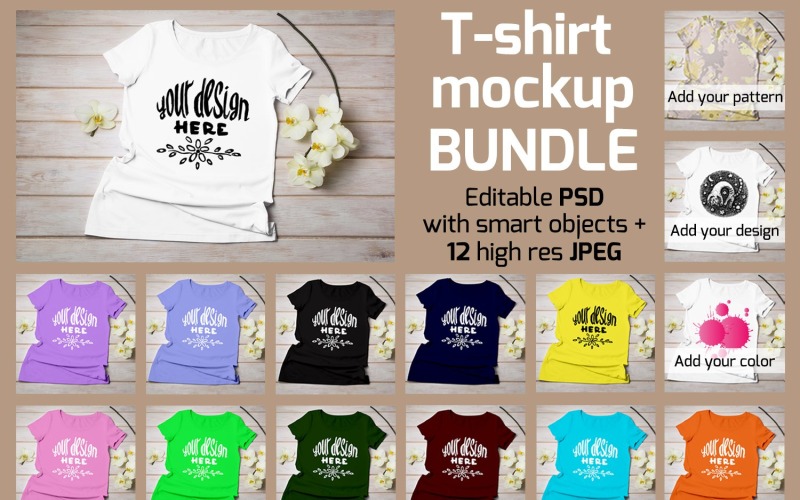 Download Мокап для продукта "Womens T-shirt Mockup with Yellow Orchid." / Womens T-shirt Mockup with Yellow Orchid. - Мокап для продукта на тему графика tee,mockup,mock,up,tshirt,shirt,white,neck,round,template,print,adult,women,female,girl,young,yellow,orchid,flower,advertisement