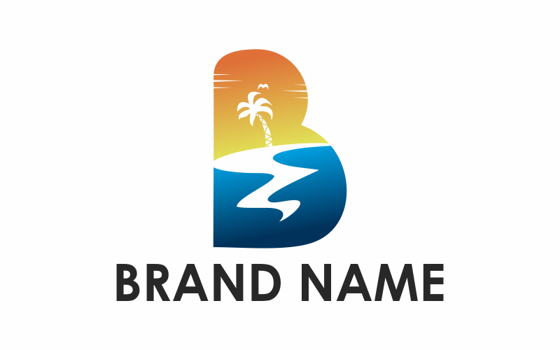 Download Шаблон логотипа "Letter B Beach Logo Template" / Letter B Beach Logo Template - Шаблон логотипа на тему графика design,logo,icon,letter,sea,wave,water,blue,element,idea,holiday,emblem,sport,surfing,natural,label,initial,letter b