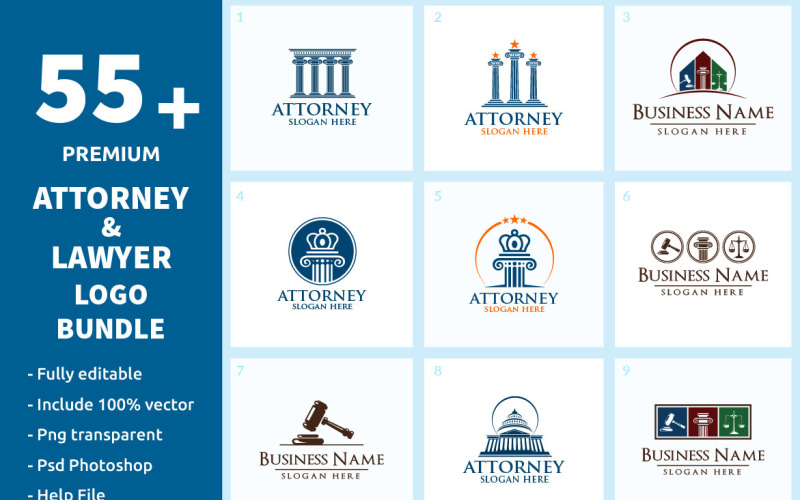 Download Шаблон логотипа "55+ Attorney and Lawyer Logo Bundle" / 55+ Attorney and Lawyer Logo Bundle - Шаблон логотипа на тему графика bundle,law firm,attorney,brand,case,court,courthouse,crime,design,element,firm,hammer,icon,judge,judgment,judicature,jury,justice,law,lawyer
