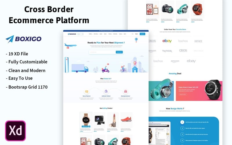 Download UI элементы "Boxigo - Cross Border Ecommerce Platform UI Elements" / Boxigo - Cross Border Ecommerce Platform UI Elements - UI элементы на тему графика ecommerce,cross border ecommerce,cross border ecommerce platform,ecommerce platform,ecommerce landing page,ecommerce website,international courier,international courier website,courier,courie