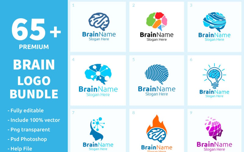 Download Шаблон логотипа "65+ Brain Logo Bundle" / 65+ Brain Logo Bundle - Шаблон логотипа на тему графика brain,logo,data,electronic,internet,computer,web,brainstorm,brainwash,programmer,tech,technology,media,multimedia,psychology,artificial intelligence,it,mechanic,mind,idea