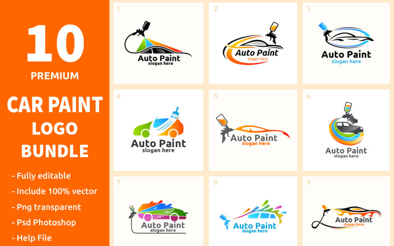 Download Шаблон логотипа "10 Car Paint Logo Bundle" / 10 Car Paint Logo Bundle - Шаблон логотипа на тему графика car,logo,paint,vector,illustration,icon,design,background,symbol,vehicle,sign,art,auto,service,set,spray,repair,automotive,transport,color