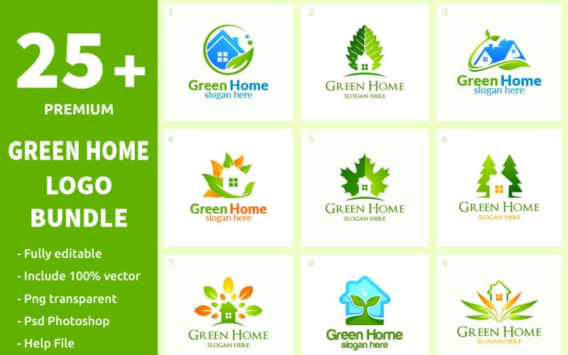 Download Шаблон логотипа "25+ Green Home Logo Bundle" / 25+ Green Home Logo Bundle - Шаблон логотипа на тему графика eco,green,home,house,real estate,building,logo,symbol,icon,illustration,abstract,vector,architecture,design,property,estate,ecology,real,residential,construction