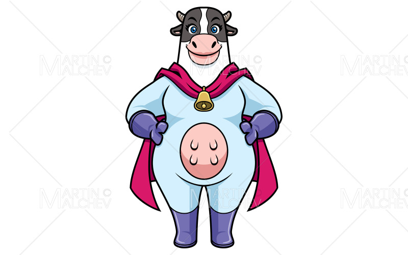 Download Иллюстрация "Cow Superhero Mascot" / Cow Superhero Mascot - Иллюстрация на тему графика cape,hero,cow,mascot,superheroine,superhero,super,cartoon,farm,dairy,milk,character,healthy,power,powerful,energy,animal,cute,funny,illustration