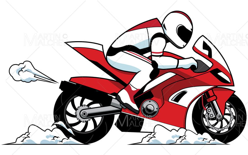 Download Иллюстрация "Motorcycle Racer Mascot" / Motorcycle Racer Mascot - Иллюстрация на тему графика racer,rush,motorcycle,red,extreme,race,mascot,maximum,speed,smoke,wheel,bike,motocross,velocity,sport,track,protective,clothing,championship,professional