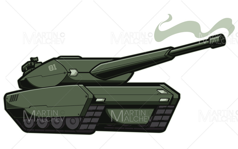 Download Иллюстрация "Tank On White" / Tank On White - Иллюстрация на тему графика shooting,tank,war,futuristic,green,vehicle,smoking,gun,battle,breakthrough,military,siege,army,fiery,weapon,heavy,panzer,cannon,battlefield,armor