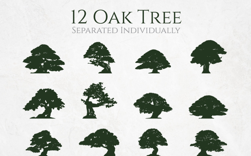 Download Иллюстрация "Artistic Big Oak Tree Silhouette Set" / Artistic Big Oak Tree Silhouette Set - Иллюстрация на тему графика illustration,leaf,nature,set,vector,oak,outline,forest,silhouette,collection,tree,birch,floral,branch,object,background,shape,art,image,element