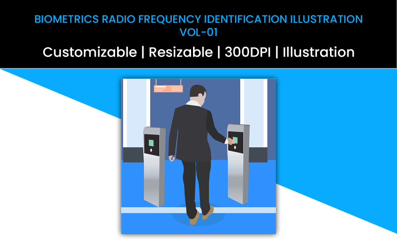 Download Иллюстрация "Biometrics Radio Frequency Identification - Illustration Vol-01" / Biometrics Radio Frequency Identification - Illustration Vol-01 - Иллюстрация на тему графика biometric,radio frequency identification,illustration,card,reader,authentication,security,technology,sensor,vector,identification,entrance,access control,smart,scan,id,access,attendance,chara