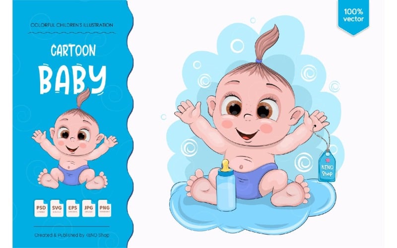 Download Vector "Cute Cartoon Baby - Vector Image" / Cute Cartoon Baby - Vector Image - Vector на тему графика little baby,baby boy shower,baby,baby boy,baby cartoon,character,art,boy,kids,shower,cartoon,children,card,illustration,cute,vector,background,design,greeting,love