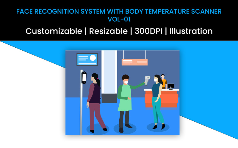 Download Иллюстрация "Face Recognition System with Body Temperature Scanner Vol-01" / Face Recognition System with Body Temperature Scanner Vol-01 - Иллюстрация на тему графика illustartion,thermal scanner,face detection,face recognition,resizable,customizable,body temperature scanner,digital non contact temperature measurement,biometric,face scanner,entrance,authen