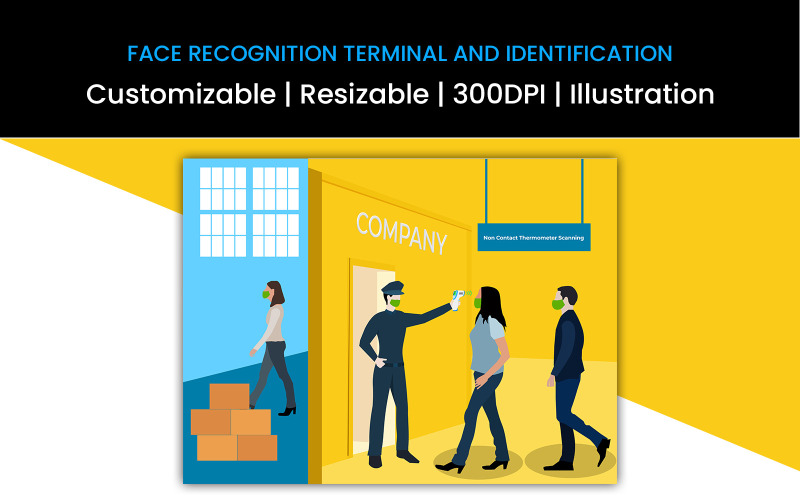 Download Иллюстрация "Face Recognition Terminal and Identification" / Face Recognition Terminal and Identification - Иллюстрация на тему графика illustration,vector,technology,biometric,scanning,contact,authentication,monitoring,non contact door,door,reader,entrance,security access control solution,security gates,solution,remote,prote