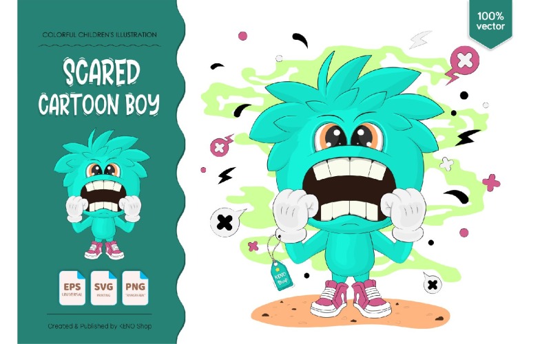 Download Vector "Scared Cartoon Boy - Vector Image" / Scared Cartoon Boy - Vector Image - Vector на тему графика boy,cartoon,character,children,teenage,art,crazy,happy,isolated,comic,illustration,children illustration,face,clip art,eye,fun,tongue,person,boy clip art,vector