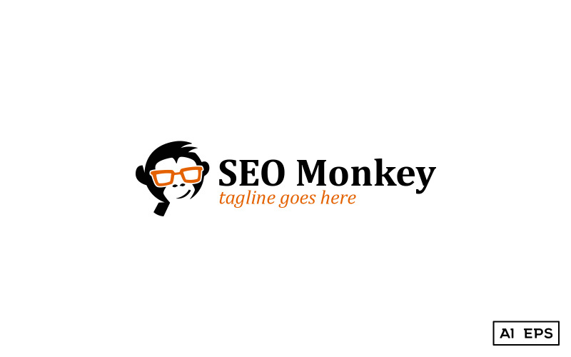 Download Шаблон логотипа "SEO Monkey" / SEO Monkey - Шаблон логотипа на тему графика seo,marketing,digital,search,monkey,ape,business,technology,website,deveopment,nerdy,glasses,educational,tech,orange,smart,symbol,identity,animal,minimal