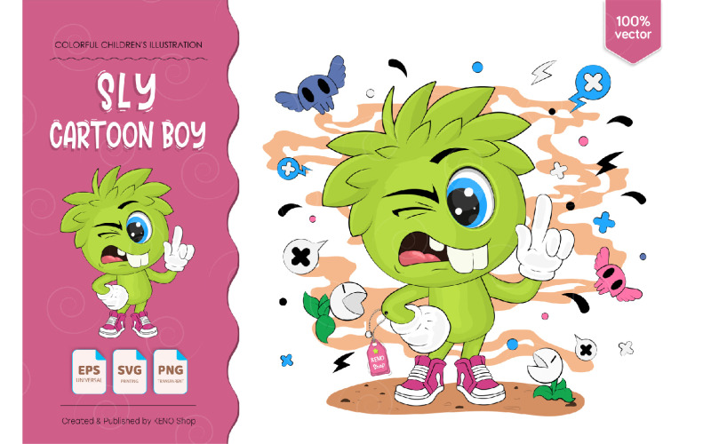 Download Vector "Sly Cartoon Boy - Vector Image" / Sly Cartoon Boy - Vector Image - Vector на тему графика boy,cartoon,character,children,teenage,art,crazy,happy,isolated,comic,illustration,children illustration,face,clip art,eye,fun,tongue,person,boy clip art,vector