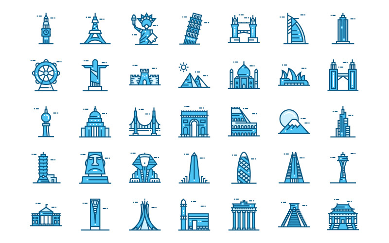 Download Набор иконок "World Landmarks and Monuments Icons" / World Landmarks and Monuments Icons - Набор иконок на тему business ancient,architecture,big ben,building,china,christ,coliseum,culture,destination,discovery,eiffel,element,europe,famous,france,greece,heritage,historic,icon,illustration