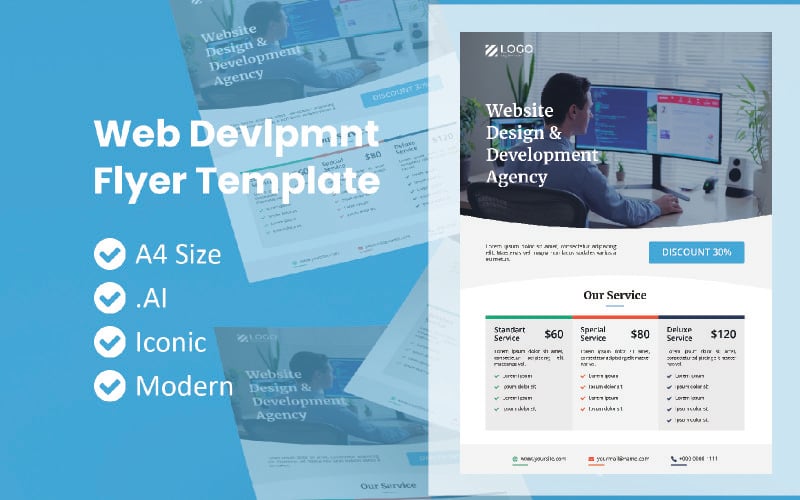 Download Фирменный стиль "Web Development Service Flyer" / Web Development Service Flyer - Фирменный стиль на тему графика flyer template,flyer business,print template,advertising,promotion flyer,brochure template,flyer mockup,flyer bundle template,web development flyer