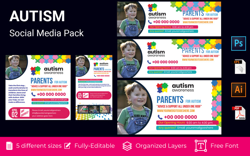 Download Шаблон для соцсетей "Autism Social Media Promotional Banner Design" / Autism Social Media Promotional Banner Design - Шаблон для соцсетей на тему графика autism,background,behavior,children day,vector,april,awareness,care,charity,childhood,colorful,communication,composition,concept,creative,design,different,disability,disease