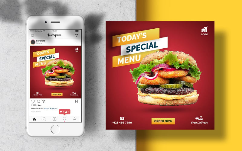 Download Шаблон для соцсетей "Food Banner  Post Social Media Template" / Food Banner  Post Social Media Template - Шаблон для соцсетей на тему графика instagram template,instagram post,marketing,food,layout,poster,square,feed,menu,social media,restaurant,fast food,templates,food template,instagram feed,foodstuff,banner template,healthy food