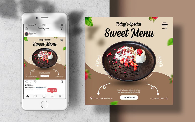 Download Шаблон для соцсетей "Instagram Food Banner Template Post for Social Media" / Instagram Food Banner Template Post for Social Media - Шаблон для соцсетей на тему графика instagram template,instagram post,marketing,food,layout,poster,square,feed,menu,social media,restaurant,fast food,templates,food template,instagram feed,foodstuff,banner template,healthy food