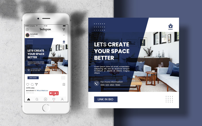 Download Шаблон для соцсетей "Interior Design Social Media Post Template for Social Media" / Interior Design Social Media Post Template for Social Media - Шаблон для соцсетей на тему графика template,banner,modern,furniture,poster,post,social,square,editable,social media,interior,social banner,living room,social media post,minimalist interior,home interior,social media templates,