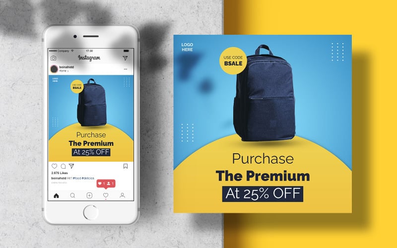 Download Шаблон для соцсетей "Men Bag Instagram Post Banner Social Media Template" / Men Bag Instagram Post Banner Social Media Template - Шаблон для соцсетей на тему графика social media post,advertisement,menswear,instagram flyer,social media marketing,multi purpose,store,social media advertising,shoes fashion,fashion sale,square banner,social media poster,promo