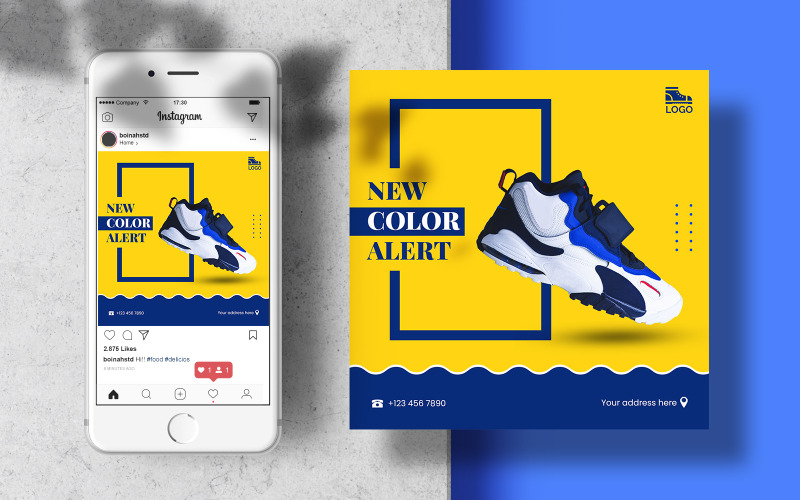 Download Шаблон для соцсетей "Men Sport Shoes Instagram Post Banner Social Media Template" / Men Sport Shoes Instagram Post Banner Social Media Template - Шаблон для соцсетей на тему графика social media post,advertisement,menswear,instagram flyer,social media marketing,multi purpose,store,social media advertising,shoes fashion,fashion sale,square banner,social media poster,promo