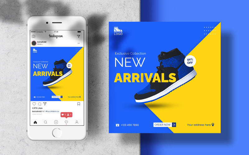 Download Шаблон для соцсетей "Sport Men Shoes Instagram Post Social Media Template" / Sport Men Shoes Instagram Post Social Media Template - Шаблон для соцсетей на тему графика social media post,advertisement,menswear,instagram flyer,social media marketing,multi purpose,store,social media advertising,shoes fashion,fashion sale,square banner,social media poster,promo