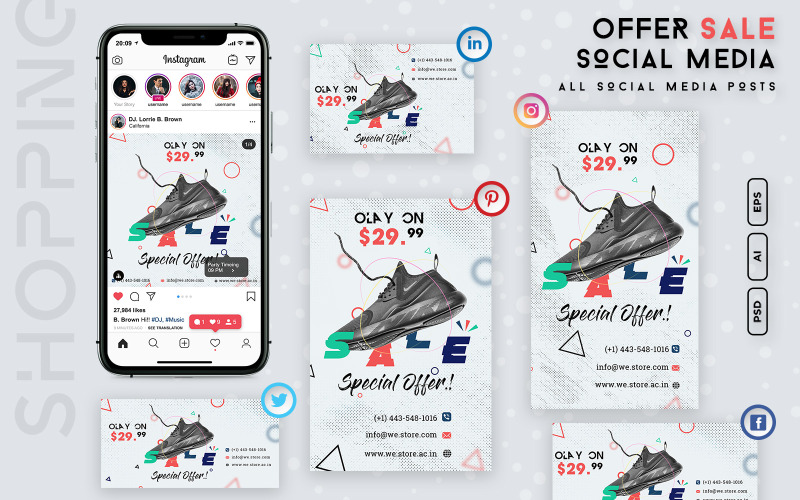 Download Шаблон для соцсетей "Offer Sale Social Media Posts" / Offer Sale Social Media Posts - Шаблон для соцсетей на тему графика social,media,posts,instagram,twitter,linkedin,pinterest,facebook,insta,story,template,kit,pack,banner,creative
