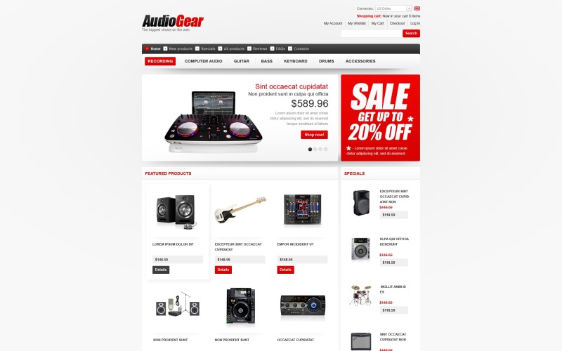 шаблон audio gear zencart
