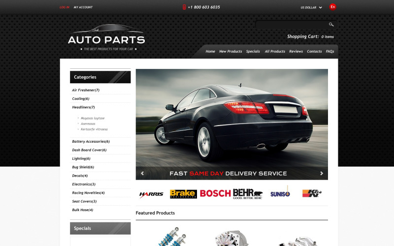 шаблон автозапчастей zencart