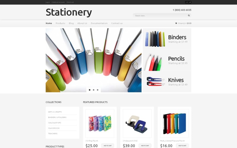 канцелярские принадлежности отзывчивая тема shopify