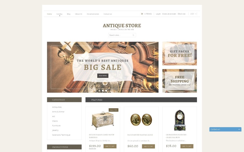 антикварный магазин отзывчивый shopify тема