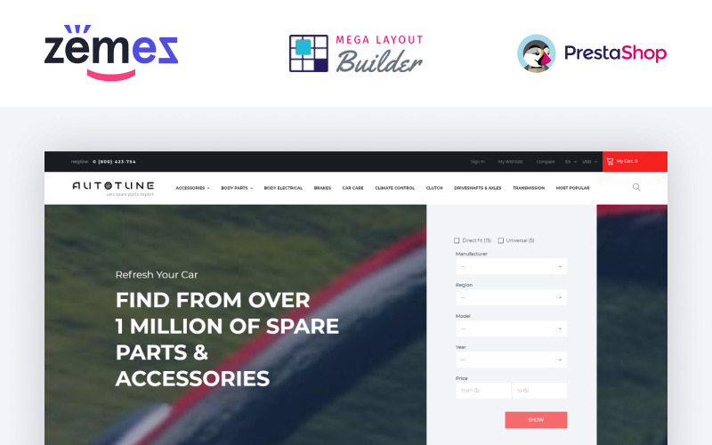автозапчасти электронная коммерция шаблон prestashop тема