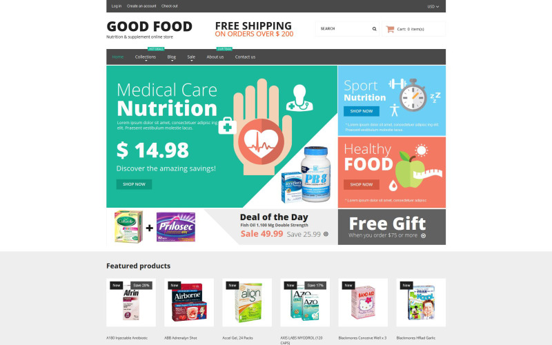 nutrition store отзывчивая тема shopify