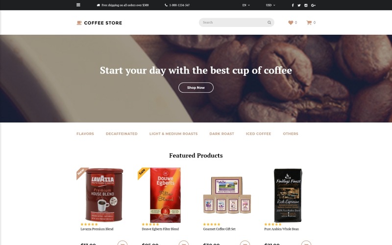 шаблон opencart кофейни