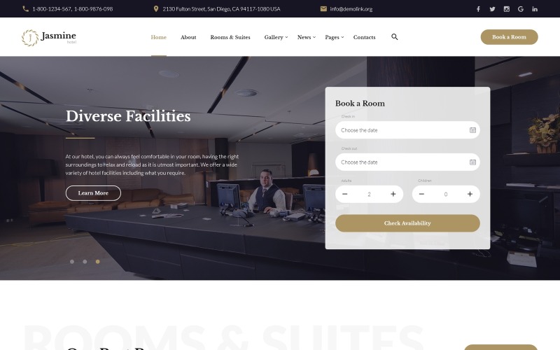 классический многостраничный шаблон сайта html5 hotel classic