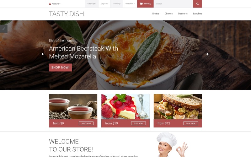 шаблон вкусного блюда opencart