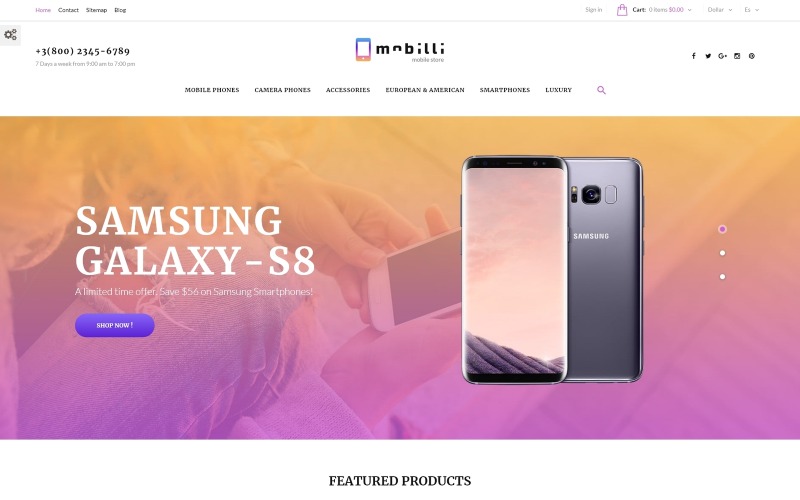мобильные телефоны и аксессуары prestashop тема