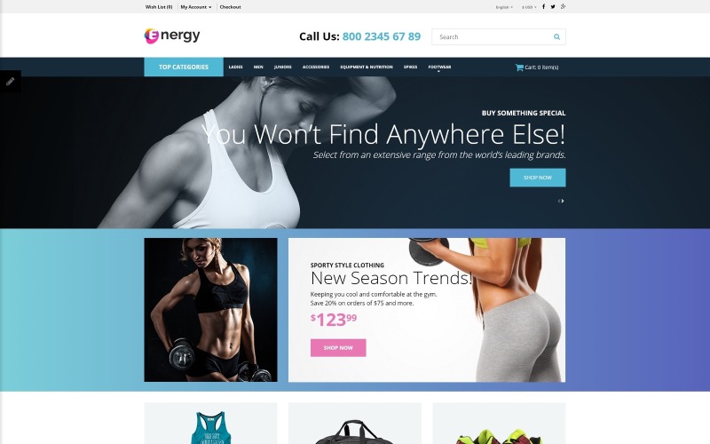 спортивный магазин отзывчивый шаблон opencart