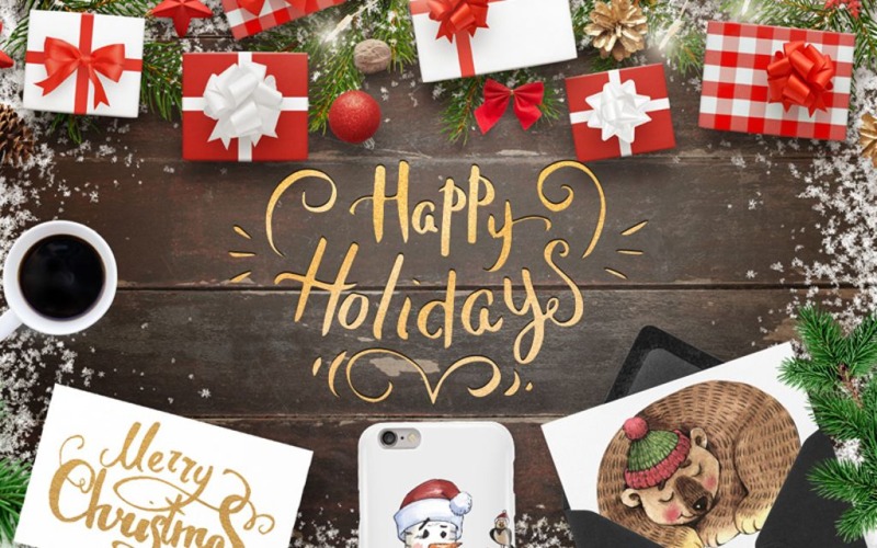 Download Иллюстрация "Merry Christmas and Happy Holidays - Illustration" / Merry Christmas and Happy Holidays - Illustration - Иллюстрация на тему графика christmas new year cristmas holiday card winter celebration celebrate joy deer home snow snowman tree village festive fir gift watercolor