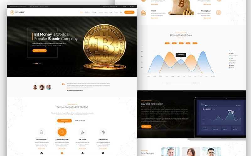 Download PSD шаблон "Bit Munt - Bitcoin Crypto Currency PSD Template" / Bit Munt - Bitcoin Crypto Currency PSD Template - Адаптивный PSD шаблон на тему консалтинг bitcoin business crypto currency exchange digital payment system finance investment market mining webstrot share wallet psd photoshop stock services online