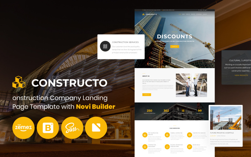 строительная компания с шаблоном посадочной страницы novi builder