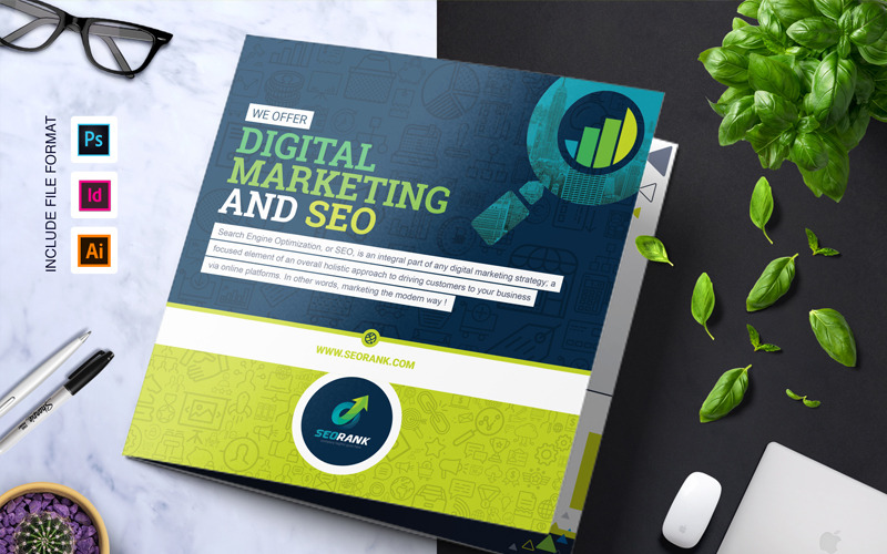 Download Фирменный стиль "SEO  & Digital Marketing Agency Tri-Fold Brochure -" / SEO  & Digital Marketing Agency Tri-Fold Brochure - - Фирменный стиль на тему графика seo search engine optimization square brochure tall 3 fold tri-fold design template triangle twi-fold corporate product business creative clean advertising