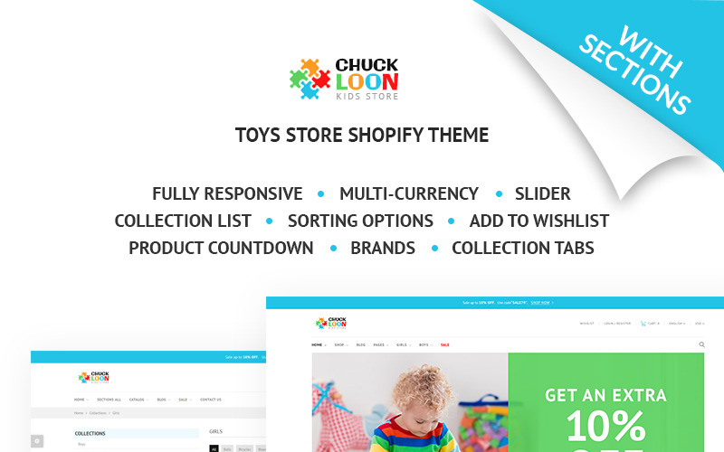 отзывчивые игрушки и детская одежда интернет-магазин shopify тема
