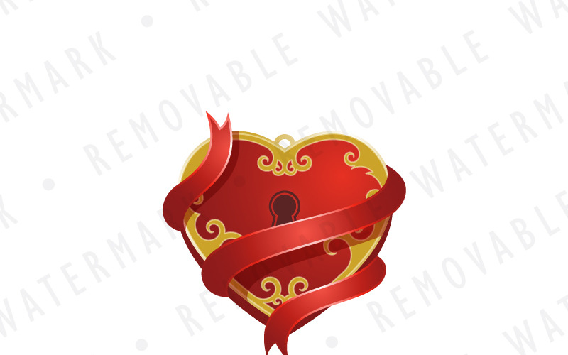 Download Шаблон логотипа "Ribbon & Heart Lock Logo Template" / Ribbon & Heart Lock Logo Template - Шаблон логотипа на тему графика elegant love golden heart lock ribbon decoration dating marriage locked padlock wedding precious treasure gem jewelry gift logo design template