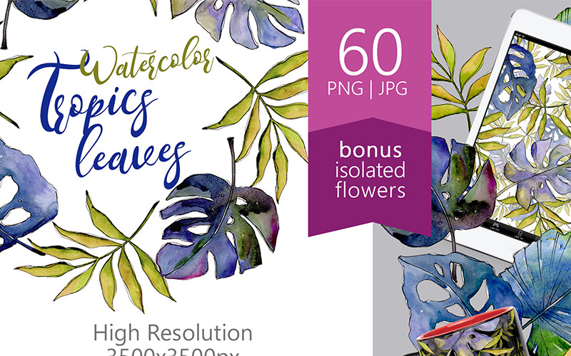 Download Акварельный бандл иллюстраций тропических листов / Tropics Leaves PNG Watercolor Set - Illustration - Иллюстрация на тему графика watercolor tropical tropic summer travel leaf floral palm tree exotic jungle botanical illustration delicate drawing colorful drawn paint textile