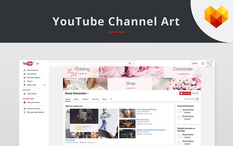 Download Шаблон для соцсетей "YouTube Cover Template for Floral Designer for Social Media" / YouTube Cover Template for Floral Designer for Social Media - Шаблон для соцсетей на тему графика florist floral design social media social youtube youtube cover youtube art channel