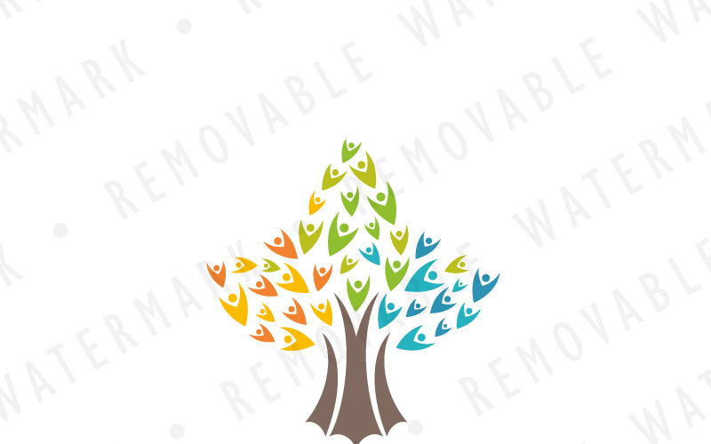 Download Шаблон логотипа "Tree of Souls Logo Template" / Tree of Souls Logo Template - Шаблон логотипа на тему графика community tree leaf people cross colorful hope human soul logo design template cooperation maple park dating social beauty art healthy