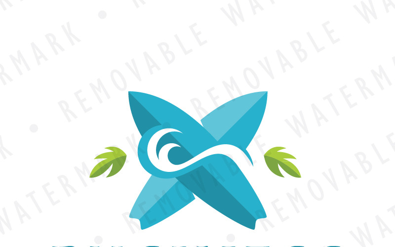 Download Шаблон логотипа "Tidal Wave Surfing Logo Template" / Tidal Wave Surfing Logo Template - Шаблон логотипа на тему графика wave surfboard ocean water coast surfing cross hawaii beach sea tropical tidal sport logo design template exotic fashion resort spa