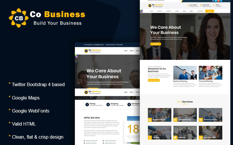 корпоративный, бизнес, html5 и bootstrap 4 шаблон сайта